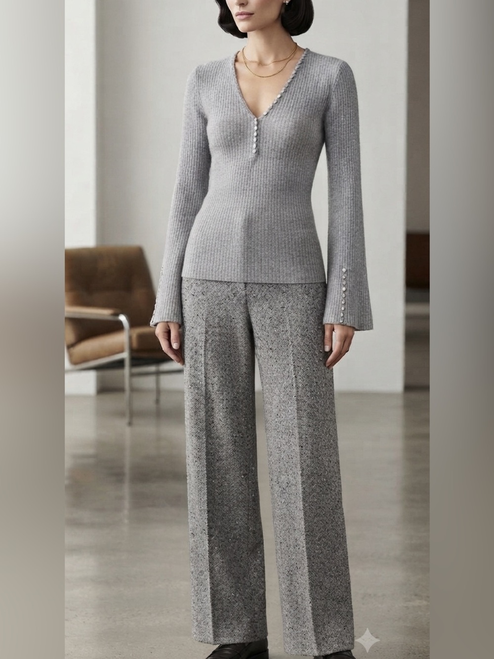 DEREK LAM 10 CROSBY Gray V-Neck cashmere sweater